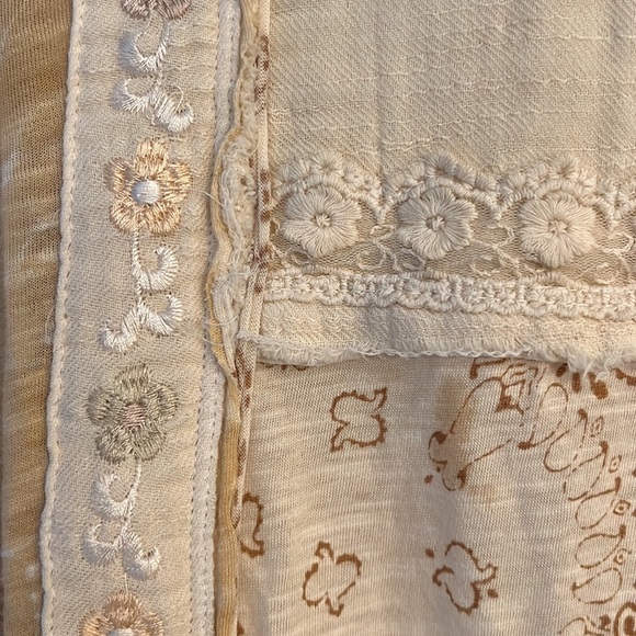 Free people Boom Boom Patchwork Embroidery Blouse Shirt Boho Neutral Open Back - Picture 7 of 13